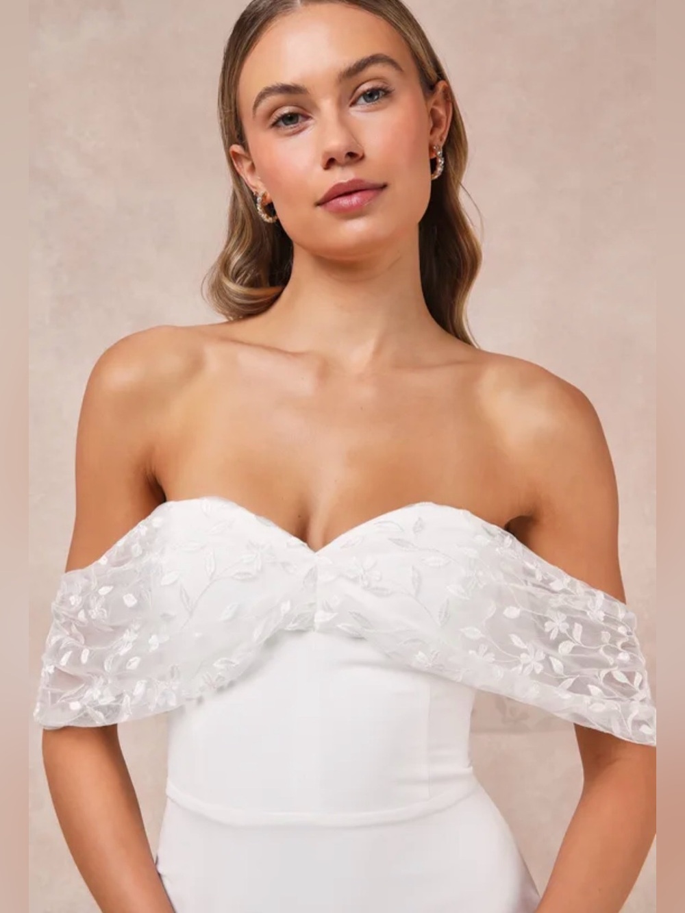 NWT Lulu's White Off-the-Shoulder Wedding Dress - Picture 3 of 10